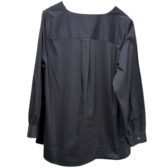 LANDS END Black Shirt Plus Size 1X Cotton Blend Tunic Blouse Long Sleeve Womens - Picture 4 of 8
